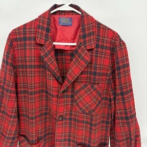 Vintage Pendleton Red Plaid Wool Blazer Chore Jacket Western Retro Barn USA M